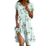 Ropa Verano Mujer, Vestido Mujer Verano Vestidos Largos Vestido De para con Estampado Floral Cuello Redondo Y Manga Corta Elegante Vestidos Camisero hasta La Rodilla con Bolsillos Túnica Fluido De A