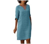 Ropa Verano Mujer, Vestido Verano Mujer Casual Vestido Elegante Vestidos Vintage De Manga Corta con Cuello En V Y Estampado Floral para Elegante Vestidos Camisero hasta La Rodilla Túnica Ligero Evasé