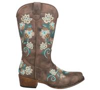 ROPER Riley - Botas vaqueras florales para mujer, caña de 12-1/4 pulgadas, botas vaqueras vintage, botas vaqueras con puntera recortada para mujer, suela flexible y plantilla acolchada, Marrón, 40.5