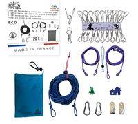 Rop'in Wood: Cuerda Tendedero Exterior Interior 10 M, con 2 Correas para Árboles, 2 Ganchos, 2 Mosquetones, 10 Pinzas Ropa Inox Irrompibles, Tendedero Pared y Camping Accesorios 2 en 1, Made in France