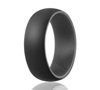 ROQ Anillo de boda de goma de silicona para hombre, alianza de boda, banda de compromiso de goma transpirable, 9 mm de ancho, 2 mm de grosor, estilo cúpula y 2 líneas finas, colección Duo, varios