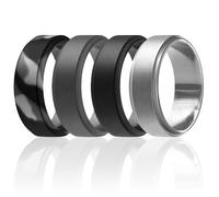 ROQ Anillo de boda de silicona para hombres, bandas de boda de goma de silicona, diseño elegante, 8.5-9 (18.9mm), Metal, Sin piedras preciosas,