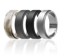ROQ Anillo de boda de silicona para hombres, bandas de boda de goma de silicona, diseño elegante con borde de paso, 10.5-11 (20.6mm), Metal, Sin piedras preciosas,