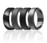 ROQ Anillo de boda de silicona para hombres, bandas de boda de goma de silicona, diseño elegante con borde de paso, 8.5 - 9 (18.9mm), Metal, Sin piedras preciosas,