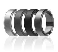 ROQ Anillo de boda de silicona para hombres, bandas de boda de goma de silicona, diseño elegante con borde de paso, 9.5-10 (19.8mm), Metal, Sin piedras preciosas,
