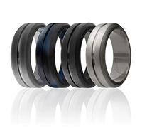 ROQ Anillo de boda de silicona para hombres, elegantes y asequibles bandas de boda de goma de silicona de 8 mm, bordes biselados superiores cepillados, 7.5-8 (18.1mm), Metal, Sin piedras preciosas,