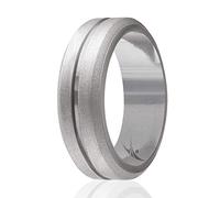 ROQ Anillo de boda de silicona para hombres, elegantes y asequibles bandas de boda de goma de silicona de 8 mm, bordes biselados superiores cepillados, 15.5 - 16 (23.47mm), Metal, Sin piedras preciosas,