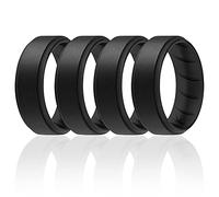 ROQ Anillos de silicona, anillo de boda de goma de silicona transpirable para hombres con diseño de ajuste cómodo, borde de paso de 8 mm, paquete de 4, anillo de boda de silicona, color negro, talla 14