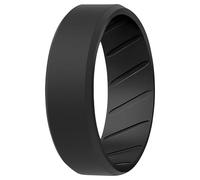 ROQ Anillos de silicona, anillo de boda de goma de silicona transpirable para hombres con diseño de ajuste cómodo, doble biselado de 8 mm, color negro, talla 16