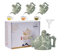 RORA Assassins - Tetera de cerámica hecha a mano para tres bebidas en una olla, tetera china con diseño de dos corazones con mini embudo, 16 onzas