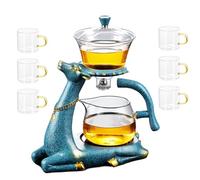 RORA - Juego de té de cristal resistente al calor Kungfu con calefacción magnética, tapa giratoria, cuenco perezoso semiautomático de vidrio de ciervo (tetera con 6 tazas)