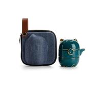 RORA Juego de té de viaje con bolsa portátil, juego de tetera de cerámica hecha a mano Kung Fu, tetera todo en uno, 1 olla y 2 tazas, adecuado para viajes, oficina y hogar (verde)