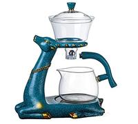 RORA Juego de té de vidrio Kungfu resistente al calor con calentador magnético de desviación de agua, cubierta giratoria, tetera de vidrio de ciervo semiautomática (tetera)