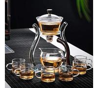 RORA Lazy Kungfu - Juego de té de cristal semiautomático giratorio con infusor de vidrio (6 tazas)