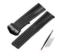 RORFFK Correa de cuero genuino con patrón de fibra de carbono, 20mm, 22m, para reloj tag he-uer F1, pulsera de reloj de cuero(Black black buckle,22mm)