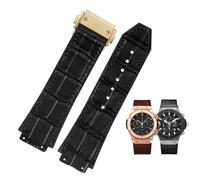 RORFFK Nueva correa de reloj negra marrón de goma de cuero de vaca auténtico 26 * 19mm, para Hublot BIG BANG correa de reloj hebilla inoxidable(Black Gold)