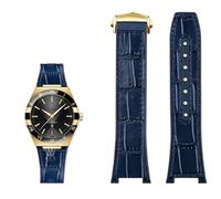 RORFFK Pulsera con base de silicona de cuero genuino para la serie Omega constellation Perfect Observatory 131.13 correa de reloj serie Manhattan(Blue gold)