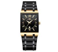 RORIOS Cuarzo Relojes para Hombre Reloj de Pulsera Simple Cuadrados Reloj Negocios Impermeable Calendario Luminoso Correa de Acero Inoxidable Oro Negro A