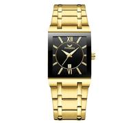 RORIOS Cuarzo Relojes para Hombre Reloj de Pulsera Simple Cuadrados Reloj Negocios Impermeable Calendario Luminoso Correa de Acero Inoxidable Oro Negro