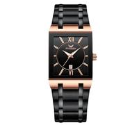 RORIOS Cuarzo Relojes para Hombre Reloj de Pulsera Simple Cuadrados Reloj Negocios Impermeable Calendario Luminoso Correa de Acero Inoxidable Negro Oro Rosa