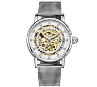 RORIOS Fashion Mujer Relojes de Pulsera Mecánico Automático Esqueleto Dial Acero Inoxidable Correa Relojes de Mujer