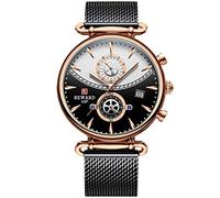 RORIOS Hombre Relojes de Pulsera Deportes Reloj Cuarzo Analógico con Correa en Mesh Acero Inoxidable Cronógrafo Impermeable Negocios Reloj