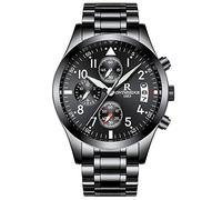 RORIOS Hombres Relojes de Pulsera Cuarzo Analógico Business Acero Inoxidable Band Cronógrafo Timer Luz