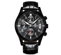 RORIOS Hombres Relojes de Pulsera Cuarzo Analógico Business Cronógrafo Timer Luz Cuero Band Impermeable