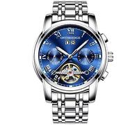 RORIOS Moda Business Hombres Automático Mecánico Tourbillon Relojes de Pulsera Acero Inoxidable Correa Luminoso Puntero Calendario Multifunción