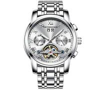 RORIOS Moda Business Hombres Automático Mecánico Tourbillon Relojes de Pulsera Acero Inoxidable Correa Luminoso Puntero Calendario Multifunción
