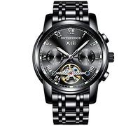 RORIOS Moda Business Hombres Automático Mecánico Tourbillon Relojes de Pulsera Acero Inoxidable Correa Luminoso Puntero Calendario Multifunción
