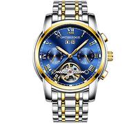 RORIOS Moda Business Hombres Automático Mecánico Tourbillon Relojes de Pulsera Acero Inoxidable Correa Luminoso Puntero Calendario Multifunción