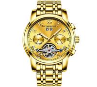 RORIOS Moda Business Hombres Automático Mecánico Tourbillon Relojes de Pulsera Acero Inoxidable Correa Luminoso Puntero Calendario Multifunción