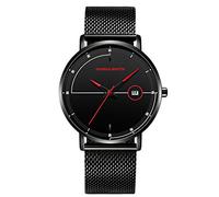 RORIOS Moda Hombre Minimalista Relojes de Pulsera Diamante Analogicos Cuarzo Calendario Ultra Delgado Mesh Acero Inoxidable Correa Relojes