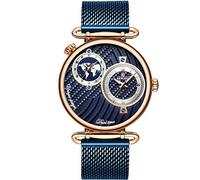 RORIOS Moda Hombre Relojes de Pulsera Acero Inoxidable Mesh Correa Día Impermeable Relojes