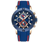 RORIOS Moda Lujo Goma Relojes Pulsera Hombre Calendario Luminoso Cronómetro Multifunción, Azul, Correa