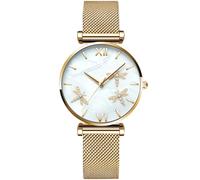 RORIOS Moda Relojes Mujeres Impermeable Cuarzo Analógico Relojes Pulsera de Acero Inoxidable Negocios Reloj para Mujer, Oro b., L, Pulsera
