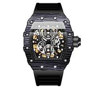 RORIOS Moda Tonneau Relojes de Pulsera Hombres Reloj Punk Hueco Automático Mecánico Impermeable Luminoso con Correa de Silicona