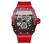 RORIOS Moda Tonneau Relojes de Pulsera Hombres Reloj Punk Hueco Automático Mecánico Impermeable Luminoso con Correa de Silicona