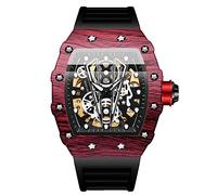 RORIOS Moda Tonneau Relojes de Pulsera Hombres Reloj Punk Hueco Automático Mecánico Impermeable Luminoso con Correa de Silicona