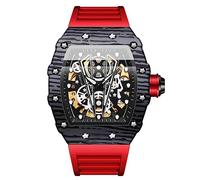 RORIOS Moda Tonneau Relojes de Pulsera Hombres Reloj Punk Hueco Automático Mecánico Impermeable Luminoso con Correa de Silicona