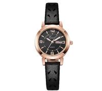 RORIOS Mujer Casual Reloj Damas Negro Correa de Cuero Reloj de Pulsera Luminoso Analógico Cuarzo Reloj Señora Semana Fecha Impermeable Reloj Negro