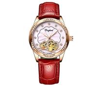 RORIOS Mujer Relojes Mecánico Automático Reloj con Correa en Cuero Impermeable Elegante Luminoso Relojes de Pulsera Rosa