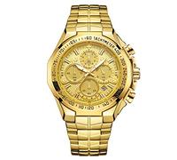 RORIOS - Reloj analógico para Hombre, Cuarzo, Luminoso, cronógrafo con Calendario, Acero Inoxidable, Correa de Esfera clásica, Reloj para Hombre, Dorado, Pulsera