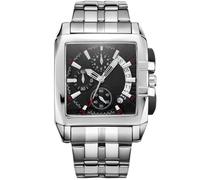 RORIOS - Reloj analógico para Hombre, de Cuarzo, con Correa de Acero Inoxidable, Impermeable, cronógrafo Deportivo, Reloj para Hombre, El Negro, Pulsera