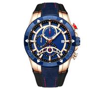 RORIOS - Reloj analógico para Hombre, de Cuarzo, de Silicona, Impermeable, cronógrafo Deportivo, Relojes de Moda, Gran Esfera, Azul Oro Rosa, Correa