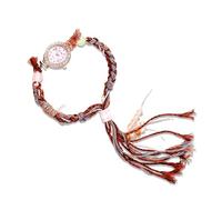RORIOS Reloj Boho Mujeres Pulsera Trenzada Flecos Perlas Cuarzo Analógico Resistente al Agua Accesorio Moda para Playa Fiesta & Día Rosa