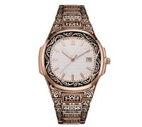 RORIOS Reloj Caligrafía Islámica para Hombres Pulsera Acero Inoxidable Pantalla de Fecha & Esfera Grabada Decorada Relojes Moda Religiosa Oro Rosa Blanco