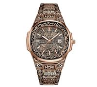 RORIOS Reloj Caligrafía Islámica para Hombres Pulsera Acero Inoxidable Pantalla de Fecha & Esfera Grabada Decorada Relojes Moda Religiosa Oro Rosa