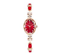 RORIOS Reloj Correa Adornada trébol Cuatro Hojas Piedras Preciosas Relojes analógico de Cuarzo con Incrustaciones de Diamantes Wristwatch Impermeable Rojo